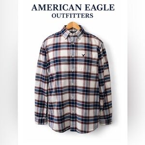 American Eagle Men's Oxford Plaid Shirt with Embroidered Logo